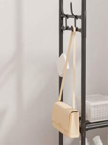 1pc Simple Coat And Hat Stand, Floor-Standing Bedroom Combination Clothes Rack, Home Shoe Storage Organizing Stand, Clothes Drying Rack Integrated Rack. Material: Pp Plastic + 16mm + 9.8mm Baking Paint Pipe + Universal Wheel. - Black - View 6