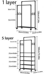 1pc Simple Coat And Hat Stand, Floor-Standing Bedroom Combination Clothes Rack, Home Shoe Storage Organizing Stand, Clothes Drying Rack Integrated Rack. Material: Pp Plastic + 16mm + 9.8mm Baking Paint Pipe + Universal Wheel. - Black - View 2