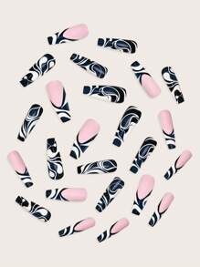 Ballet Style Simple Black And White Water Drop Design Wearable False Nails - Multicolor - View 4