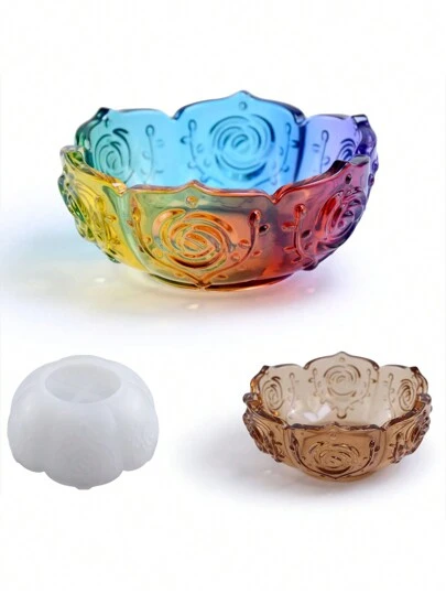 1pc DIY Resin Mold, Lotus Bowl Mold, Candle Holder Mold, Planter Mold, Silicone UV Epoxy Resin Casting Mold For DIY Planter Decor, Jewelry Tray