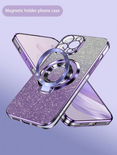 紫色新款电镀工艺防摔手机壳 + 闪光纸板 + 电镀隐藏式支架 + 一套完整的手机壳 + 适用于苹果 11/12/13/14/15 Pro Max，适用于 S22/23/24U/A14/A25/A34/A54，兼容 OPPO VIVO Redmi 13c，国际版，非国内版
