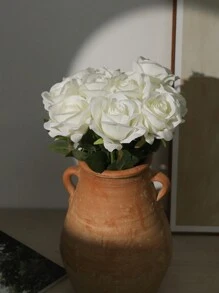 5入組人造白色玫瑰花束 - 白色 - 查看 1