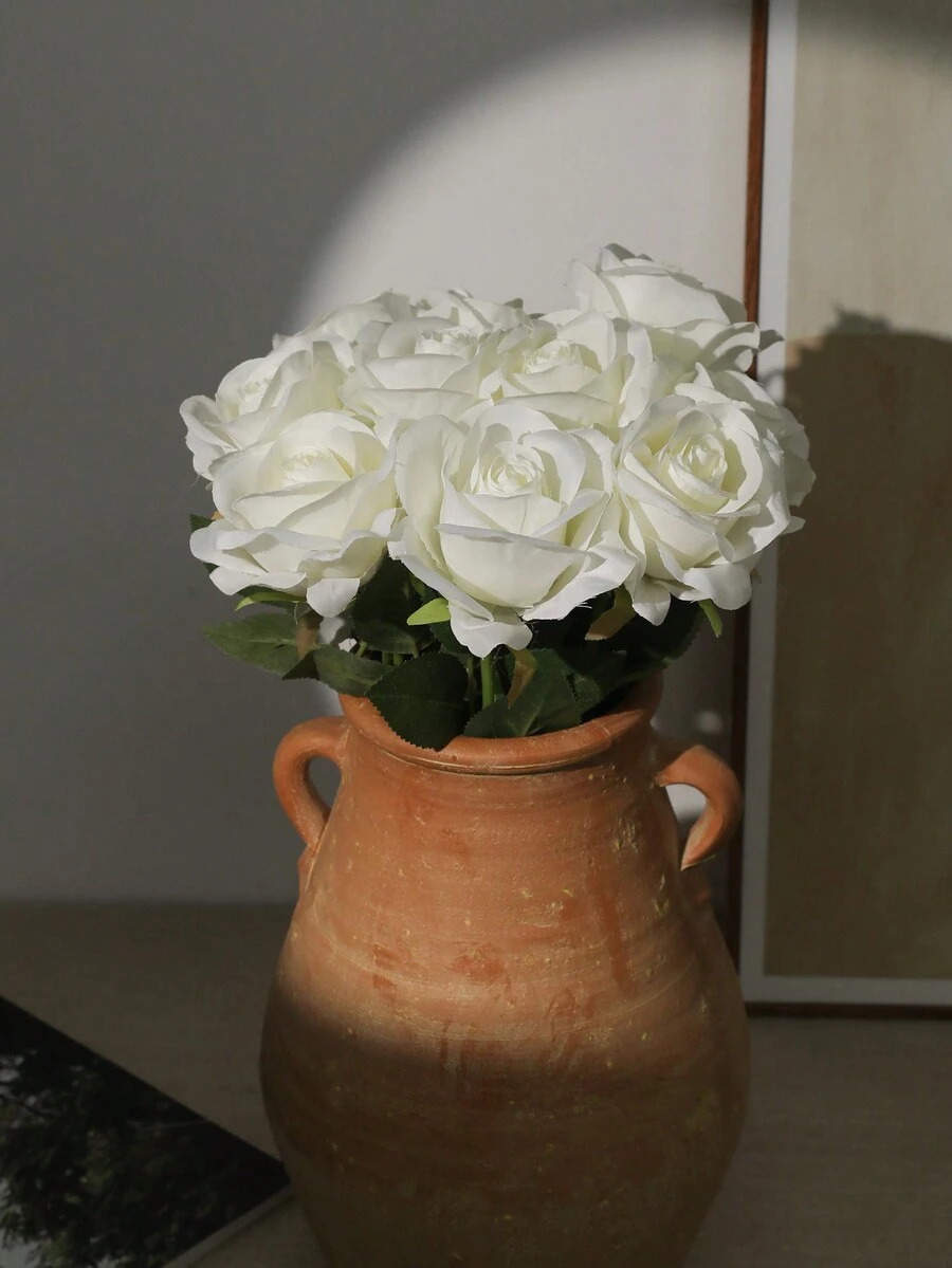 5入組人造白色玫瑰花束 - 白色 - 查看 1