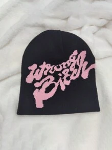 1 pièce Casquette tricotée élastique unisexe pour automne/hiver, style de rue de hip-hop, impression de lettre, chapeau de cagoule, gardant au chaud