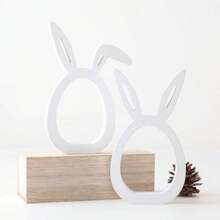 1pc Wooden Easter Bunny Ornament, Cute Rabbit Figurine Decor, European And American Style Home Decoration, White - White - View 4