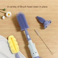 Portable Silicone Baby Bottle, Straw, Pacifier, Cleaning Brush, Cleaning Brush Set - Blue - View 2