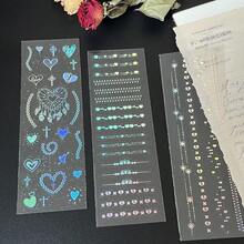 3 Sheets/Pack Vintage Chain Design Pet Stickers In Heart Theme With Embossed Detail For Scrapbooking And Journal Decoration - Multicolor - View 7