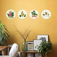 4入組盆栽刺繡套裝,適合初學者,包括仙人掌、龜甲和竹子圖案,附印刷刺繡布、架子、線、針和說明 - 彩色 - 查看 5