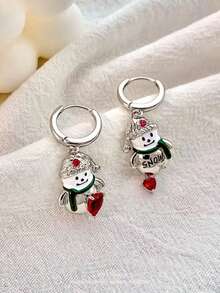 1pair Asymmetrical Zinc Alloy Rhinestone Decor Dangle Earrings With Colored Snowman & Santa Clause Shaped Pendants For Women'S Christmas Jewellery - Multicolor - View 7