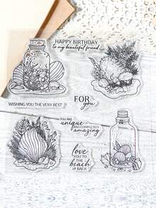 1pc 5.51*5.51 Inch Seashell & Glass Bottle Design Clear Silicone Stamps Set For Diy Scrapbooking, Card Making, Album And Diary Decoration - Transparent - View 6