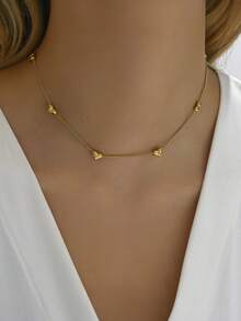 1 件時尚不銹鋼心形吊墜項鍊帶水鑽細節女式優雅多功能珠寶 - 金黃色 - 查看 2