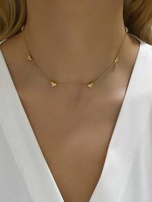 1 件時尚不銹鋼心形吊墜項鍊帶水鑽細節女式優雅多功能珠寶 - 金黃色 - 查看 1