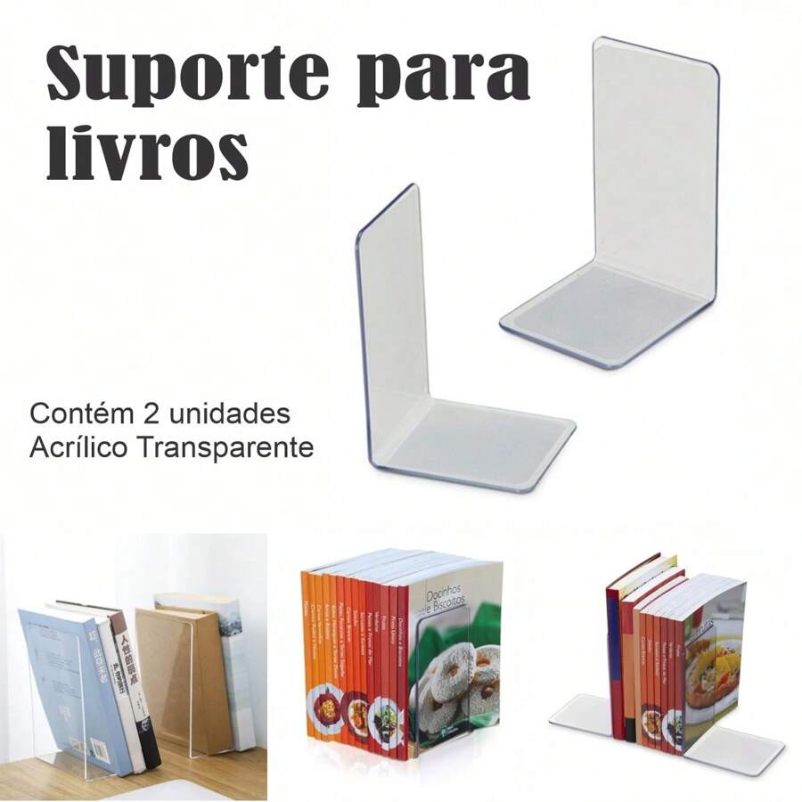 Bibliocanto Suporte Apoio Livro Aparador Lateral Par Cristal - Transparente - Visão 1