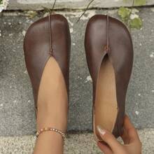 春夏季女士軟皮手工製做阿婆鞋,懷舊方頭,低跟,柔軟鞋底,舒適復古設計 - 棕色 - 查看 4