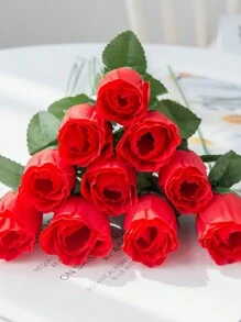 10/5入組紅色人造玫瑰花束,逼真的單支假絲綢玫瑰花束,婚禮備用紅玫瑰,家居裝飾人造絲花,婚禮用品新年裝飾情人節禮物,適用於婚禮晚會中心點裝飾,新娘花束,家居裝飾。 - 紅色 - 查看 4