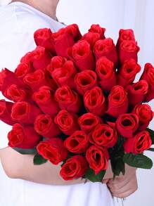 10/5入組紅色人造玫瑰花束,逼真的單支假絲綢玫瑰花束,婚禮備用紅玫瑰,家居裝飾人造絲花,婚禮用品新年裝飾情人節禮物,適用於婚禮晚會中心點裝飾,新娘花束,家居裝飾。 - 紅色 - 查看 2