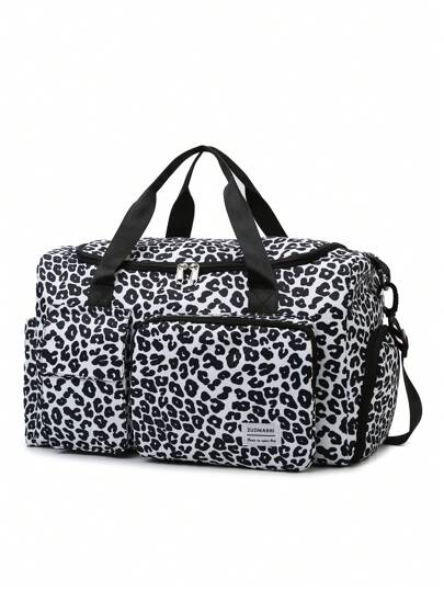 1pc New Large Capacity Travel Bag, Short Trip Luggage Bag, Gym Bag, Leopard Print Casual Women Handbag, Maternity Hospital Bag, Vacation Bag, Waterproof Leisure Bag, With Separate Shoe Compartment, Carry-On Bag For School School Accessories School Stuff