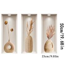 3d藝術三聯壁貼,具有立體效果的背景裝飾,適用於客廳、門廳等 - 灰色 - 查看 6