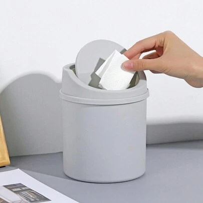 1pc Mini Desktop Trash Bin, Bedroom Clean Small Trash Can With Cover, Workspace Storage Box
