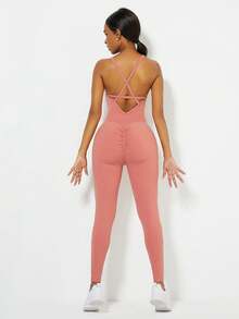 整套帶肩帶後背可拆卸墊片瑜珈連身衣,女性塑形衣 - 珊瑚橙 - 查看 3