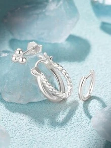 3Pcs	Women Earring Triangle  925 Sterling Silver Vintage Stud Earring 18K Gold Plated Perfect For Daily Wear As Festival Gift Fine Jewelry - Silver - View 9