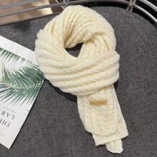 1條男女通用加厚純色針織圍巾,女性時尚百搭頸圍 - 白色 - 查看 4