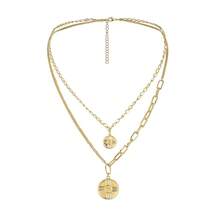 1條女士雙層鐘錶盤圓形吊墜項鍊 - 金黃色 - 查看 5