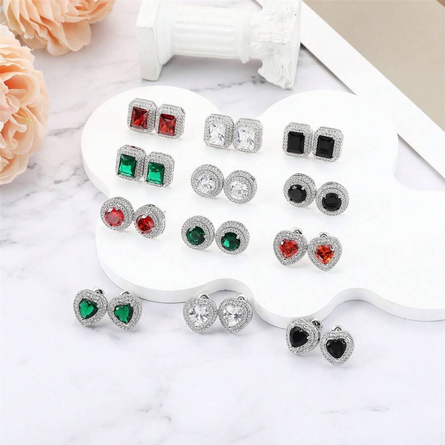 Yanxyad Shiny Big  Brick Stud Earrings For Women Man - round - View 1