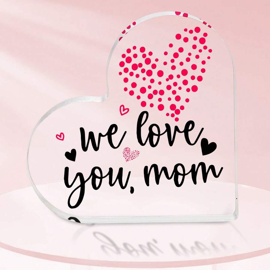 1入組透明心形亞克力牌匾,媽媽親子心形亞克力禮物,聖誕節母親禮物,媽媽亞克力標志牌桌面裝飾,母親節生日禮物給媽媽,女兒,兒子,爸爸的生日禮物,感激禮物,桌上裝飾牌匾 - 彩色 - 查看 1