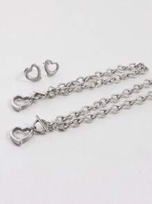 4 Pcs Stylish Personalized Design Simple Stainless Steel Love Necklace Bracelet Earrings Suitable For Holiday Gifts To Friends Valentines - Gold - View 6