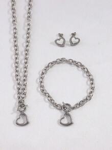 4 Pcs Stylish Personalized Design Simple Stainless Steel Love Necklace Bracelet Earrings Suitable For Holiday Gifts To Friends Valentines - Gold - View 9