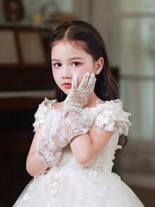 Children's Wedding Dress Gloves, Lace Princess Gloves For Girls, Performance Etiquette, Dance Show, Flower Girl Gloves - White - View 2