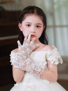 Children's Wedding Dress Gloves, Lace Princess Gloves For Girls, Performance Etiquette, Dance Show, Flower Girl Gloves - White - View 3