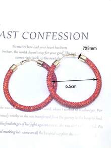 1對女士全鑲鑽石圈形耳環,誇張的c形耳飾珠寶 - 紅色 - 查看 5