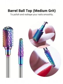 2入組硬質合金釘鑽頭旋轉鑽石銑削釘刀頭電動手工指甲修護工具平頂套傘 - 彩色 - 查看 1