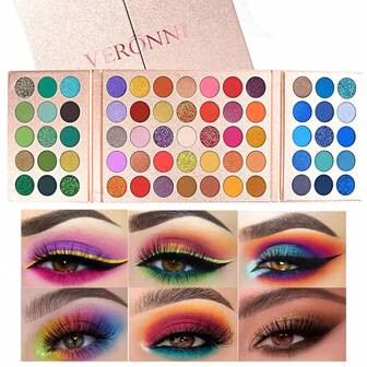 VERONNI Paleta de sombras de ojos con 65 colores mate y brillantes, con tonos arcoíris y tonos nude todo en uno. Maquillaje altamente pigmentado, de larga duración y resistente al agua para looks de maquillaje versátiles