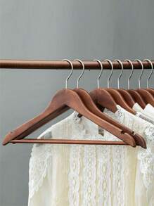 1pc, 5pcs, Solid Wood Hangers Household Hanging Clothes Wide Strap Wooden Non-Trace Anti-Slip Anti-Shoulder Corner Wardrobe Clothing Store Clothes Brace - Coffee Brown - View 7