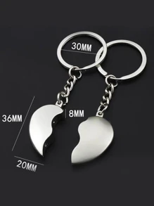 2pcs/Set Heart Shaped Couple Keychain, Men'S And Women'S Key Pendant, Metal Bag Pendant Decoration - Silver - View 2