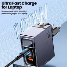 Toocki USB Charger 100W GaN Charger Compatible With Macbook Tablet Fast Charging Compatible With Samsung S22 USB Type C PD Charge Compatible With IPhone 14 13 12 - Grey - View 2