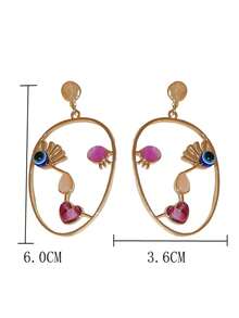 1pair Fashionable Personalized Exaggerated Oval Heart & Face Shape Rhinestone Inlaid Earrings - Yellow Gold - View 8