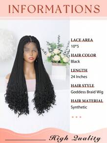 10*5 蕾丝前假发 24 英寸黑色编织假发 长银色盒状辫子 女士假发 合成女神盒状辫子 钩针编织卷发编织假发 辫子 双股辫子假发 男女皆宜 - 黑色 - 查看 4