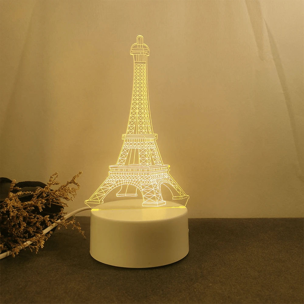 1 件- 夜燈系列 - 巴黎艾菲爾鐵塔圖案壓克力 Led 3d 客廳和臥室檯燈 - 暖色 - 查看 1