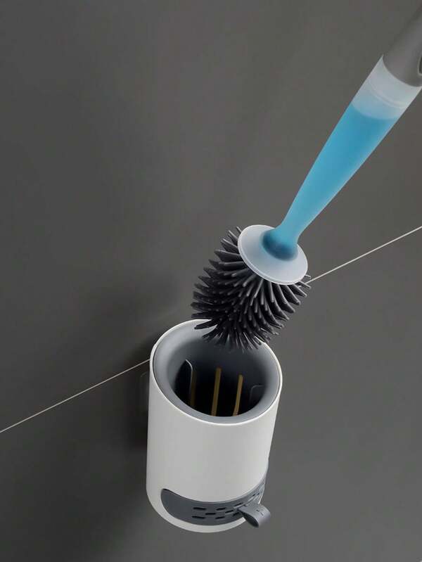 1pc Modern & Minimalist Wall Mounted Plastic White Toilet Brush With Added Liquid Function Bathroom Decor Summer