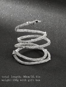 禮盒裝,1入時尚性感柔軟的蛇形頸鏈,情人節,母親節等節日送禮的完美禮物,非常適合節日派對飾品 - 銀色 - 查看 5