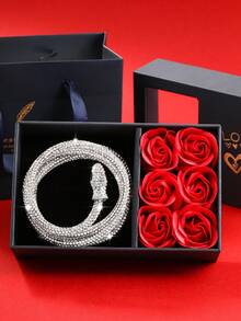 禮盒裝,1入時尚性感柔軟的蛇形頸鏈,情人節,母親節等節日送禮的完美禮物,非常適合節日派對飾品 - 銀色 - 查看 2