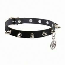 New Rivets Punk PU Leather Necklaces Pendant Five Star Black Goth Choker Necklace For Women Man Jewelry Best Gift - Black - View 2