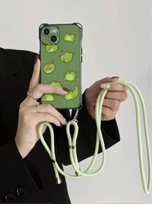 1 件綠色青蛙圖案透明柔軟防摔手機殼,附按鈕和繩孔,加 1 件尼龍繩,相容於 Iphone 15/15pro/15plus/15promax,可斜挎 - 彩色 - 查看 1