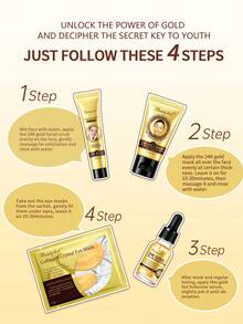 Beauty Host 1 Set Travel Size 24K Gold Skin Care Kit, Luxury 4-Piece Mini Gift Set For Women, With Gold Serum/ Collagen Eye Mask/ Facial Scrub/ Gold Mud Mask/Under Eye Patch, Wrinkle Smooth Anti Oxidant And Purifying Skin - Gold - View 6