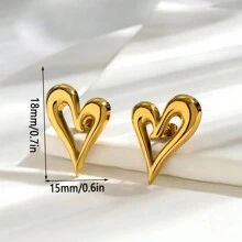 1pair Asymmetrical Heart Shape Design, Fashionable And Simple, 18k Gold-Plated, Non-Fading Stainless Steel Stud Earrings For Women's Everyday Wear - Gold - View 11