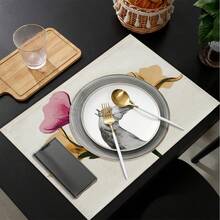 4pcs Heat Resistant Placemat Set With Trumpet Flower Ink Wash Painting Pattern, Representing Family Harmony & Career Success, Suitable For All Seasons - Multicolor - View 6